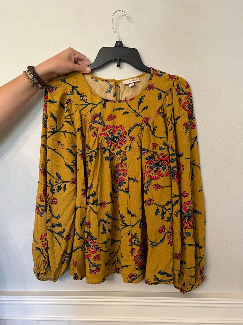 Knox Rose Mustard Floral Long-Sleeve Blouse